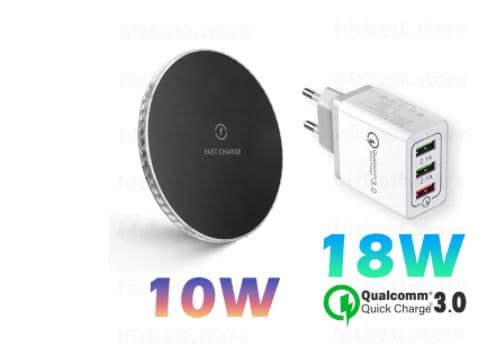 10W trådlös laddning med 18W PD vägladdare svart