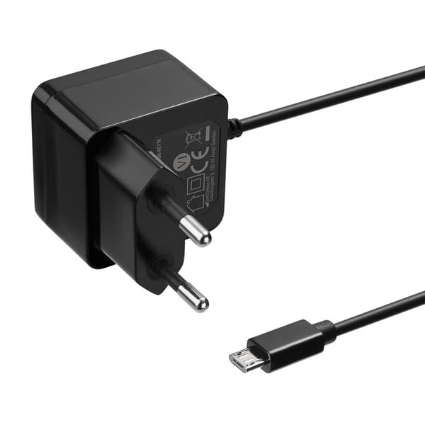 USB wall charger, fixed Micro USB cable, 1 m, black Sort