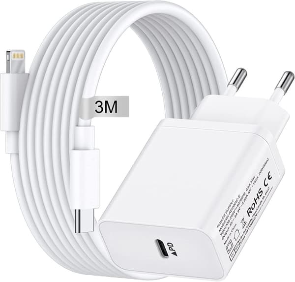 iPhone 20W USB C snabbladdare OCH USB-C till Lightning kabel 20W (3 METER) 11/12/13/14 PRO MAX