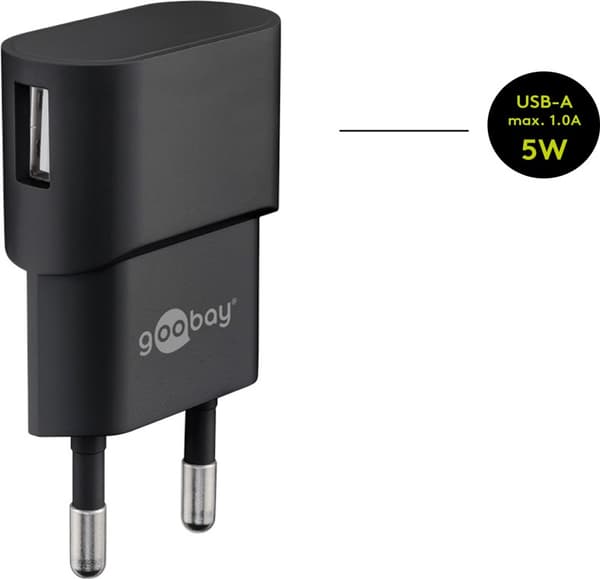 USB-A-laddare (5 W) svart