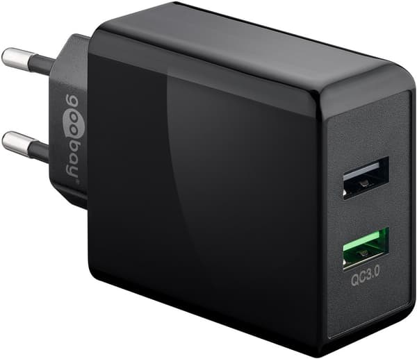Dual-USB hurtiglader USB/QC3.0 (28W) svart