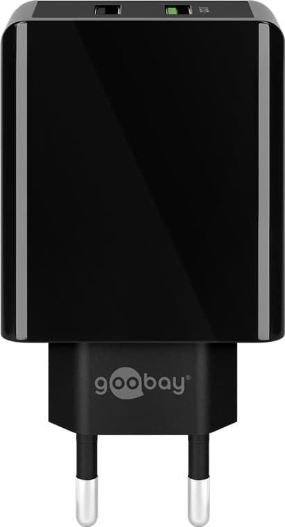 Dual-USB hurtiglader USB/QC3.0 (28W) svart