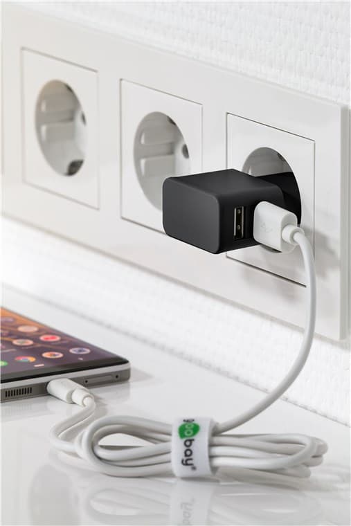 USB-A dobbelt oplader (12 W) sort