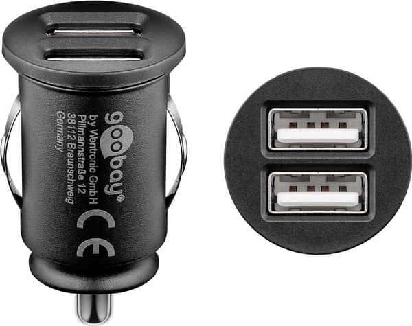 Dobbelt USB-biloplader (12 W) Sort