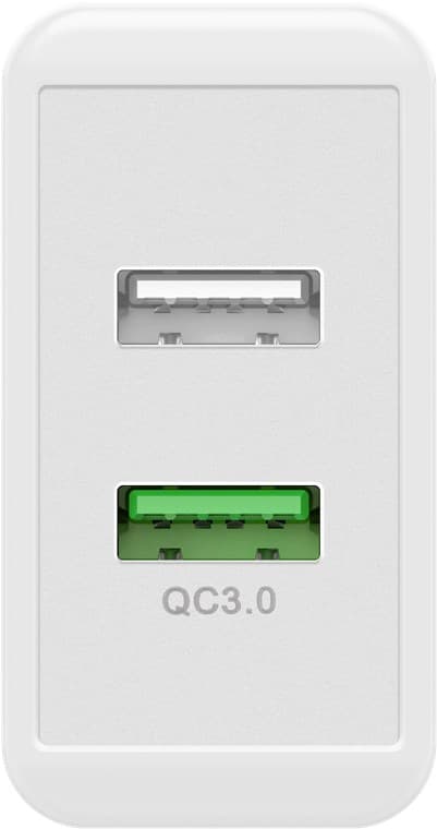 Dobbel USB hurtiglader QC3.0 28W hvit