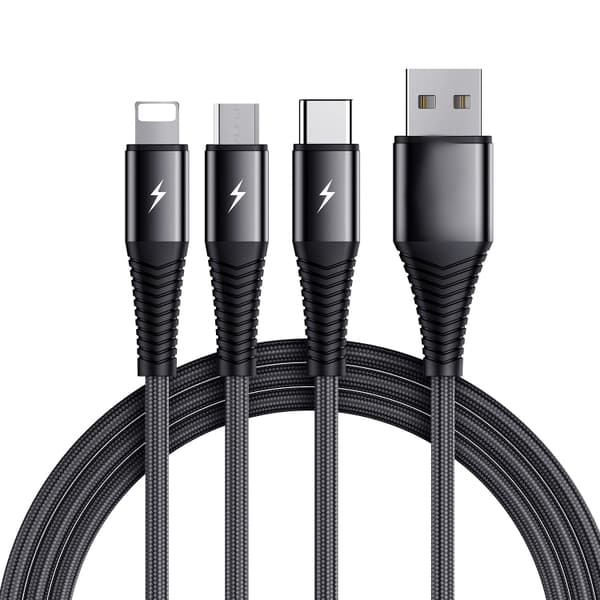 SiGN 3-in-1 Kabel Lightning, USB-C,  Micro-USB, 3A, 1.2m - Svart