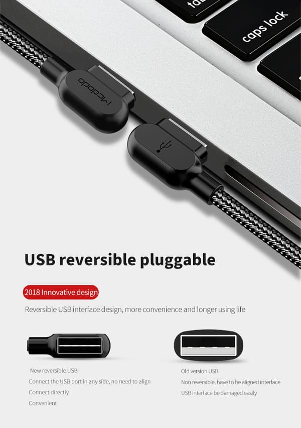 McDodo 3 Meter, Vinklad USB-C kabel, LED, 3A, svart snabbladdare Android