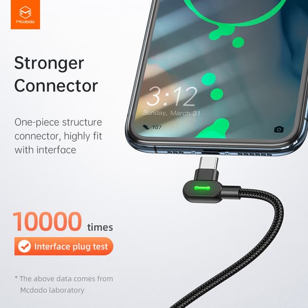 McDodo 2 Meter, Vinklad USB-C till USB-C kabel, LED, 3A, svart snabbladdare Android