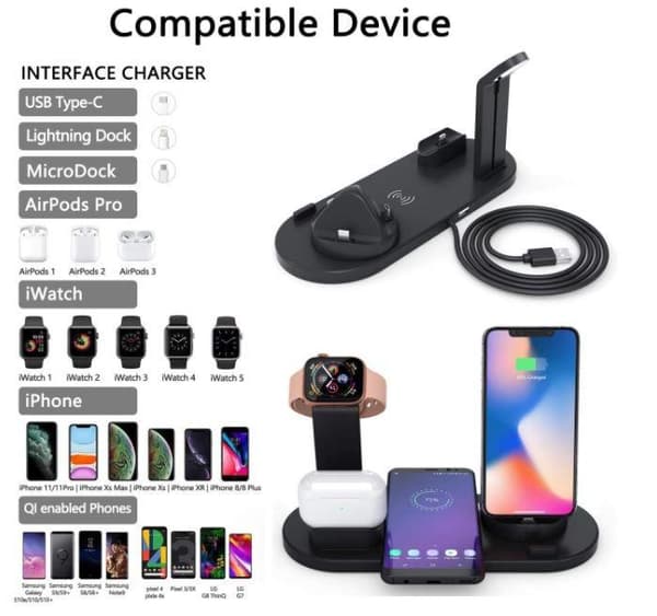 Trådlös QI Laddstation Kompatibel med Apple Watch iPhone Airpods