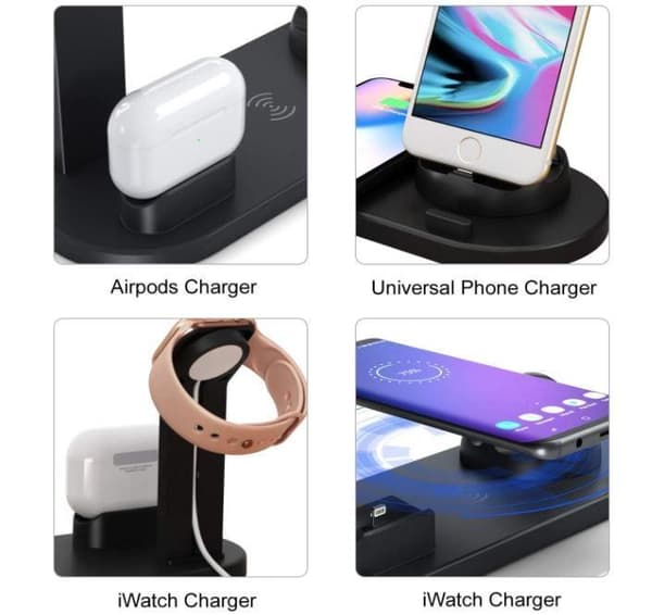 Trådlös QI Laddstation Kompatibel med Apple Watch iPhone Airpods