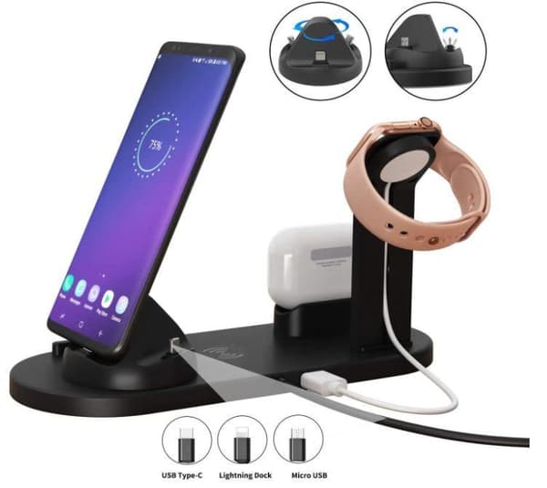 Trådlös QI Laddstation Kompatibel med Apple Watch iPhone Airpods
