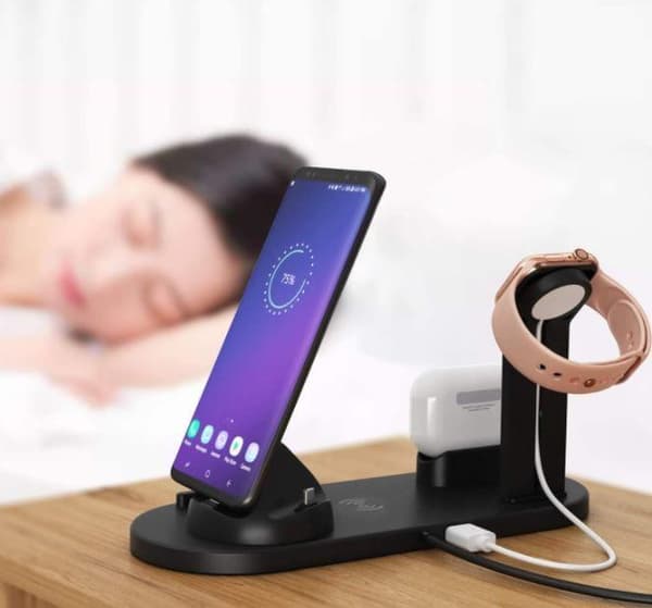 Trådlös QI Laddstation Kompatibel med Apple Watch iPhone Airpods