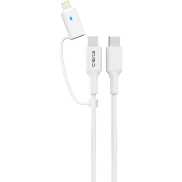 2 in 1 -pikalaturi USB-C ja Lightning-sovitin 2m iPhonelle • Samsung • Huawei • Android SWEKO