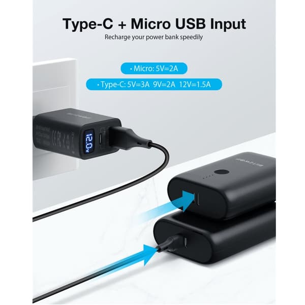 BlitzWolf BW-P16 10000mAh Mini Power Bank ekstern batteristrømforsyning med 20W USB-C PD&18W USB-A QC3.0 Hurtigopladning til smartphones