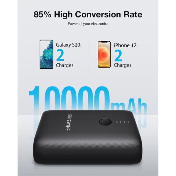 BlitzWolf BW-P16 10000mAh Mini Power Bank ekstern batteristrømforsyning med 20W USB-C PD&18W USB-A QC3.0 Hurtigopladning til smartphones