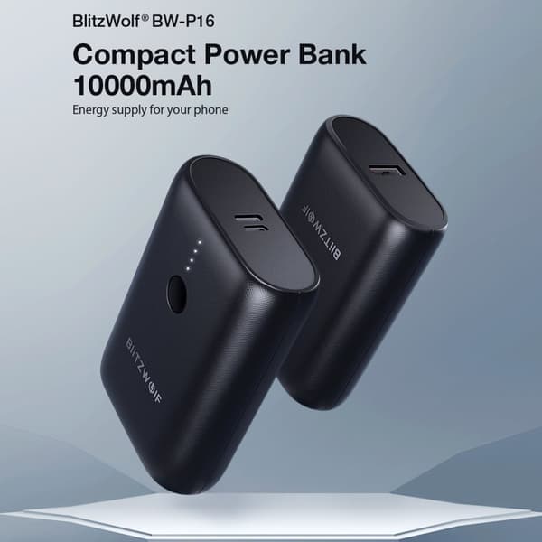 BlitzWolf BW-P16 10000mAh Mini Power Bank ekstern batteristrømforsyning med 20W USB-C PD&18W USB-A QC3.0 Hurtigopladning til smartphones