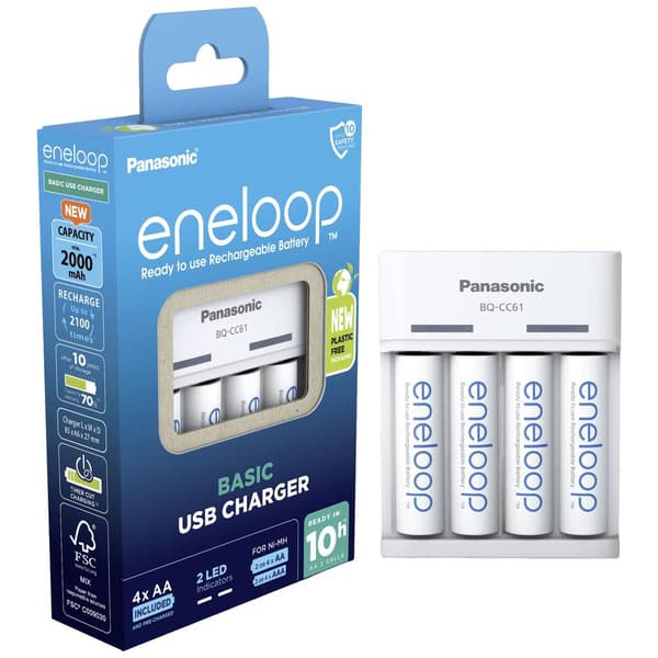 Panasonic BQ-CC61 + eneloop AA Batteriladdare NiMH AAA (R03), AA (R6)
