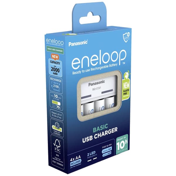 Panasonic BQ-CC61 + eneloop AA Batteriladdare NiMH AAA (R03), AA (R6)