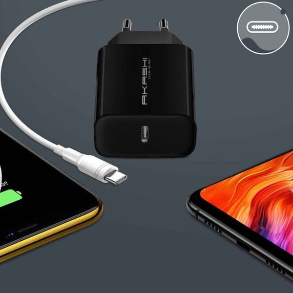 USB-C-laddare - Akashi - 20W - Snabbladdning - Svart - För smartphones