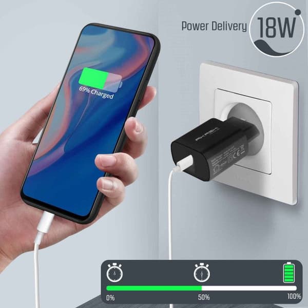 USB-C-laddare - Akashi - 20W - Snabbladdning - Svart - För smartphones