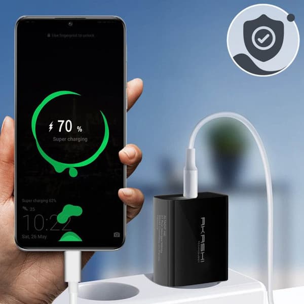 USB-C-laddare - Akashi - 20W - Snabbladdning - Svart - För smartphones