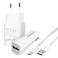 Miniatyrbild 2 av 4: Pack 3 in 1 Nätladdare 2.1A billaddare 2.1A och mikro-USB-kabel Vit