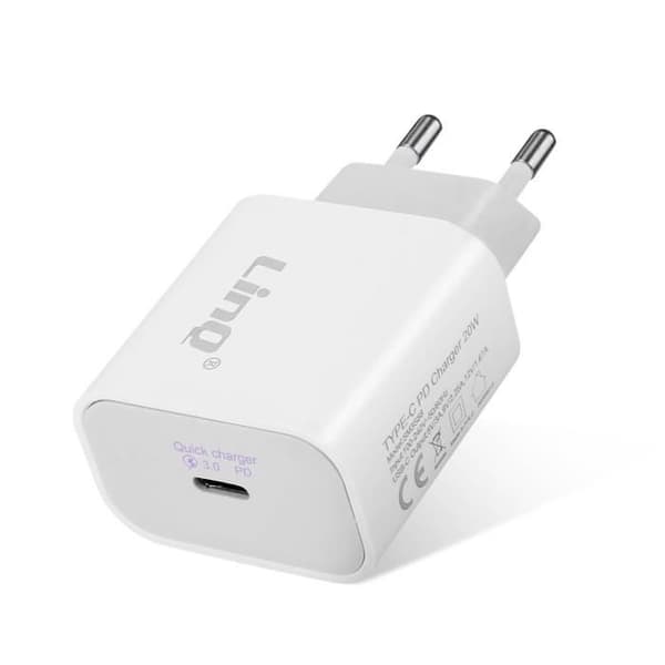 USB Type C Laddare - LINQ - 18W - Snabbladdning - Laddningsskydd - Vit