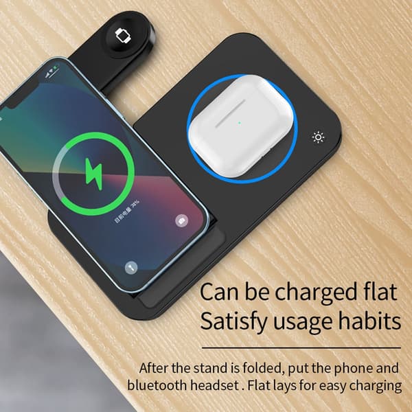 INF Vikbar 4-i-1 trådlös laddare för telefon, Airpods, Apple Watch Svart