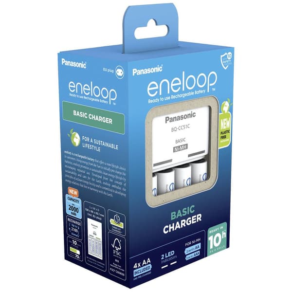Panasonic Basic BQ-CC51 + 4x eneloop AA Kontaktladdarenhet NiMH AAA (R03), AA (R6)