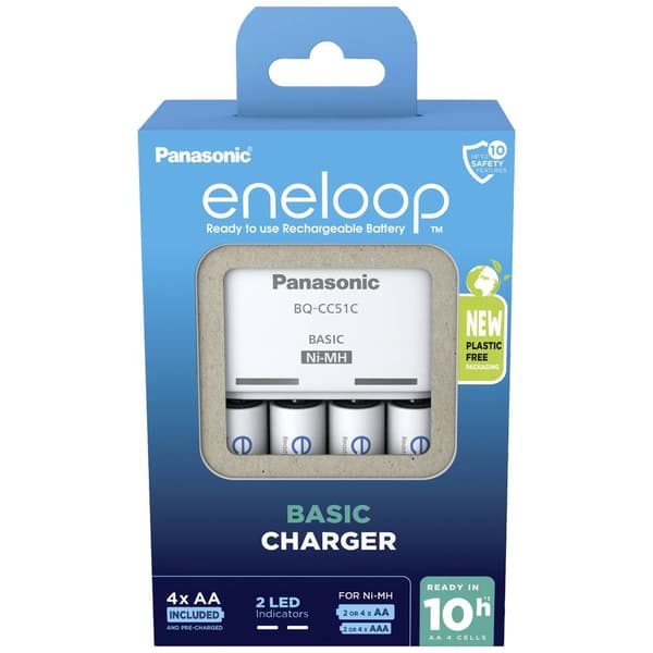 Panasonic Basic BQ-CC51 + 4x eneloop AA Kontaktladdarenhet NiMH AAA (R03), AA (R6)