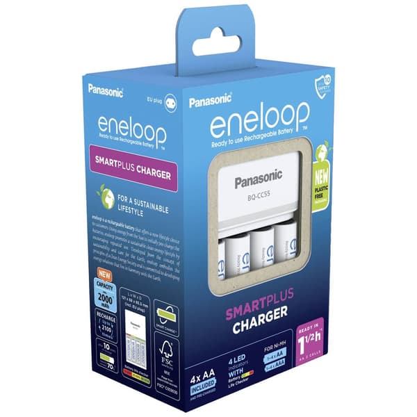 Panasonic Smart & Quick BQ-CC55 +4x eneloop AA Batteriladdare NiMH AAA (R03), AA (R6)