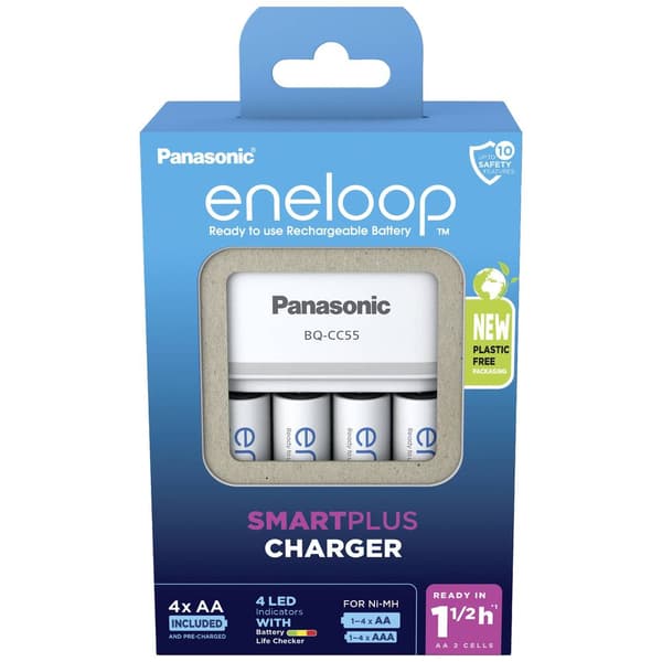 Panasonic Smart & Quick BQ-CC55 +4x eneloop AA Batteriladdare NiMH AAA (R03), AA (R6)