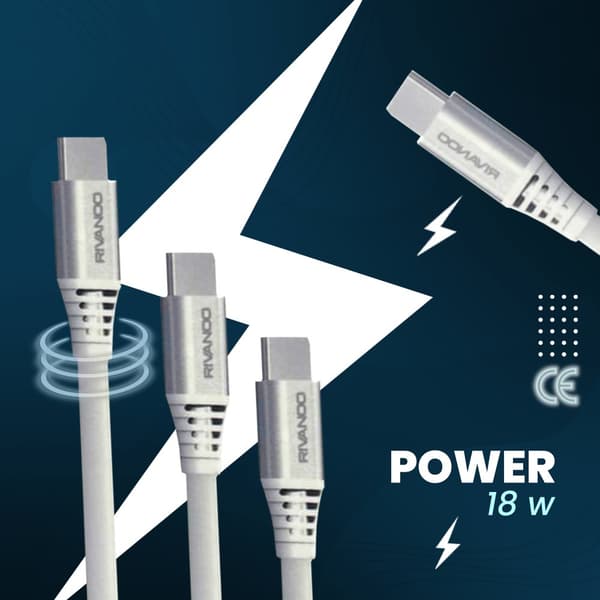 3 Pack 1M USB-C Type-C Laddkabel Quick Charge 18W Vit