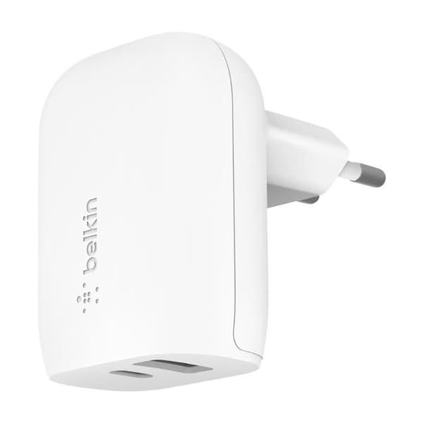 Väggladdare 37W USB-C 3.0 25W + USB 12W Snabbladdning Kompakt Belkin Vit