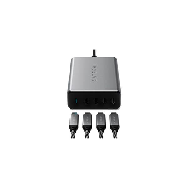 USB-C-laddare - Satechi - 165W PD GaN - 4 portar - Rymdgrå - Galliumnitrid