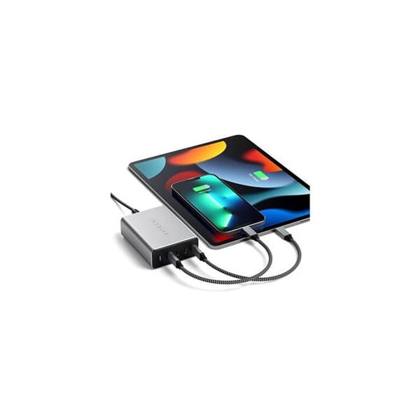 USB-C-laddare - Satechi - 165W PD GaN - 4 portar - Rymdgrå - Galliumnitrid