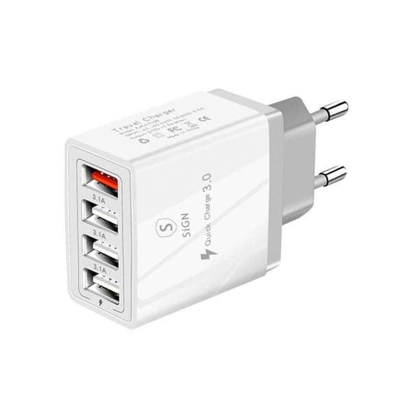 SiGN Snabbladdare 4xUSB-A, PD & Q.C 3.0, 33W - Vit