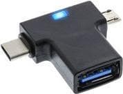 INLINE - USB-adapter - USB Type A (F) vinklet til Micro-USB Type B, USB-C (M) vinklet - USB 3.1 OTG - USB-strømforsyning (3A, 60W) - Sort