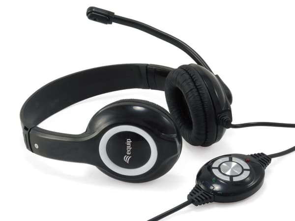 Utrusta Headset USB 245301 2m Kabel,Mikro,Fernbe. Stereo svart