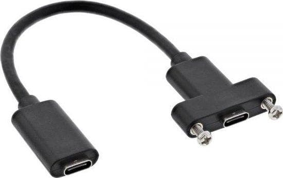 InLine - USB-kabel - USB-C (F) direkt till USB-C (F) skruvbar - USB 3.1 Gen 1 - 20 cm - Svart (33441H)
