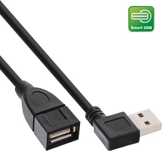 InLine USB2.0 Smart Cable - USB-förlängningskabel - USB (M) vinklad till USB (W) rak - USB2.0 - 1,0 m - svart (34610R)