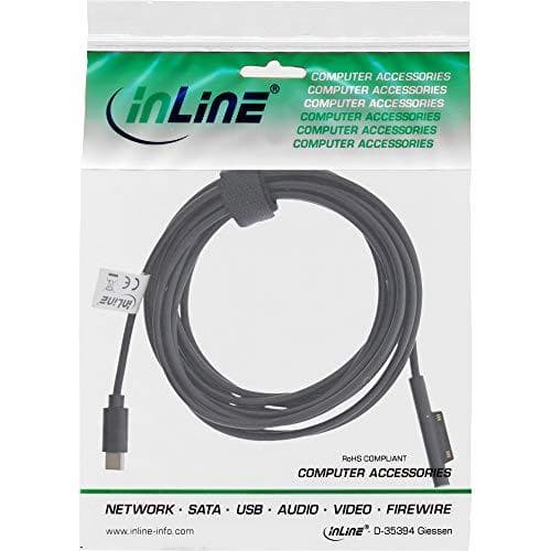 INLINE - Virtakaapeli - USB-C (M) Microsoft Surface Pro 3 -liittimeen (M) - DC 15V - 3A - 1m - Musta - Microsoft Surface Prolle (2017 puoliväli), Pro