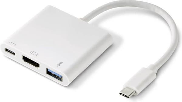 Renkforce RF-4366444 Adapter [1x USB-C-stik - 1x HDMI-stik, USB 3.2 Gen 1-stik A (USB 3.0), USB-C-stik] Hvidforgyldt st.