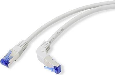 Renkforce RJ45 RJ45 liitäntäkaapeli CAT 6a S/FTP 10,00 m Harmaa 90° alaspäin kulmassa (RF-4892538)