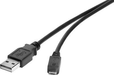 Renkforce USB-kabel USB 2.0 USB-A stik, USB-Micro-B stik 3.00 m Sort guldbelagte stikkontakter