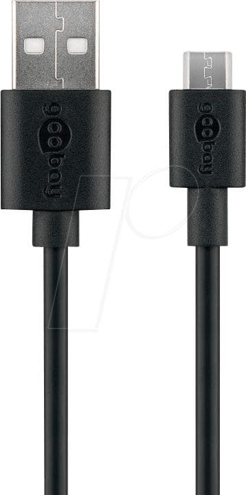 Goobay Micro USB laddnings- och synkroniseringskabel, svart, 2 m - för Android-enheter, svart (38660)