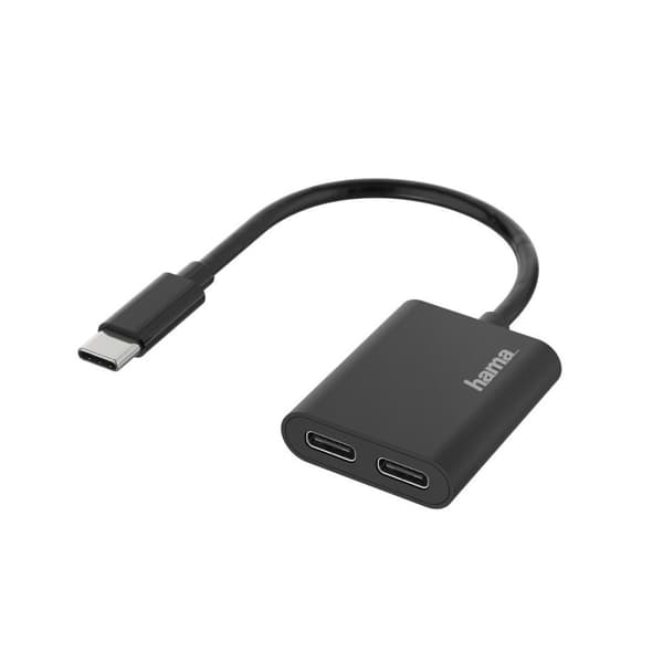 Hama USB C-splitter, USB C til 2x USB C (USB C-adapter 1x USB C-stikdata, 1x USB C-stikstrøm, USB C-hub til tablet, smartphone, 2-i-1 lydopladningsada