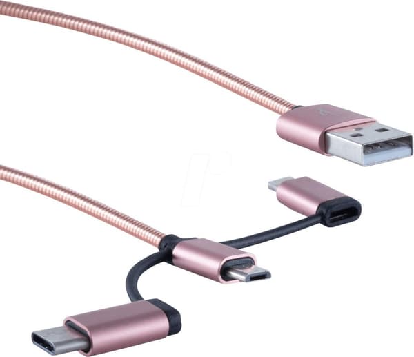 shiverpeaks BS14-50074 USB-kabel 1 m USB 2.0 USB A USB C/Micro-USB B/Lyn rosa guld (BS14-50074)