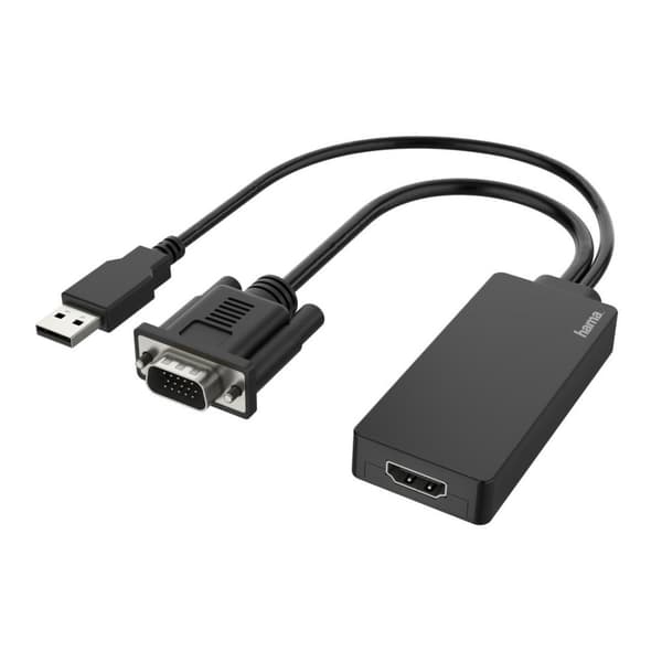 Hama - Videoliitännän muunnin - HDMI / VGA / USB - USB, HD-15 (VGA) (M) HDMI (W) - 15 cm - musta - 1080p tuki