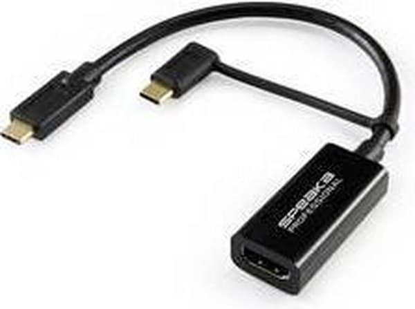 SpeaKa Professional SP-9015340 HDMI Adapterkabel [1x HDMI-stik - 1x USB-C stik] Sort Afskærmning flettet 15,00 cm